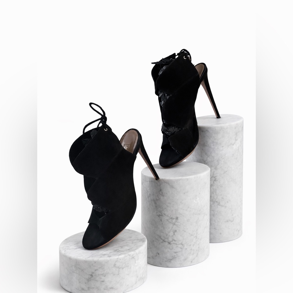 ✨ Aquazzura Black Suede Slingback Pumps | Peep Toe | IT 38.5 / US 8.5 ✨